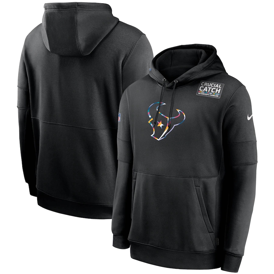 Men's Houston Texans 2020 Black Crucial Catch Sideline Performance Pullover Hoodie